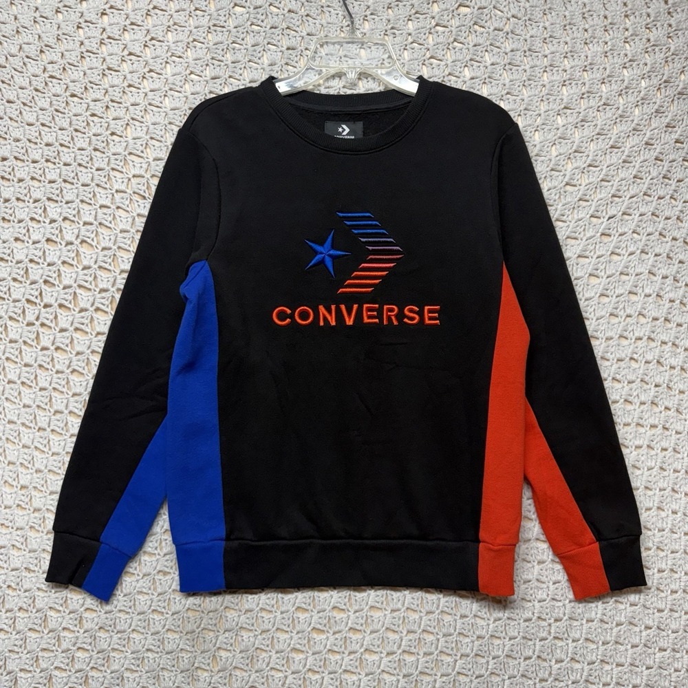 Converse Sweatshirt Boys XL 13-15 Black Pullover Crew Neck Retro‎ Embroidery